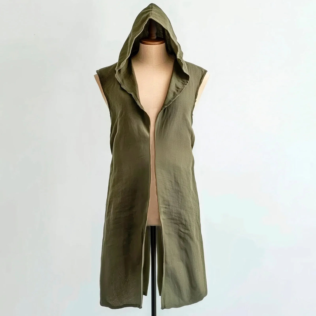Medieval Mens Surcoat Linen Hooded Tunic Renfaire Cape LARP Ranger Cosplay