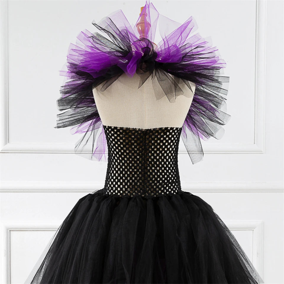 Girls Witch Ghost Vampire Halloween Costume Fluffy Tulle Dress