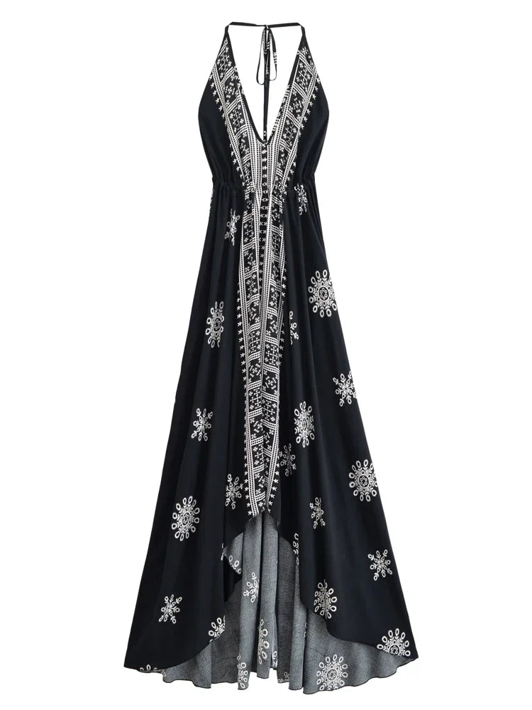 Nahlia's Wild Floral Backless Beach Boho Maxi Dress