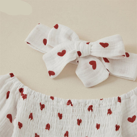 Valentines Day Easter St Patricks Christmas Baby Girls Heart Print Romper with Headband