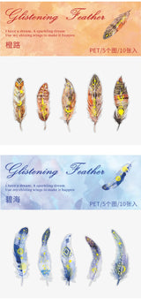 10 pcs/lot Feather Stickers PET Scrapbooking Art Journal DIY Craft Supplies
