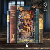 Magic Night Alley DIY Wooden Book Nook Shelf Insert Miniature Building Kits Bookshelf Decor with LED Lights