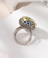 La Belladonna Wraith S925 Sterling Silver Rings Blue Agate White Shell Full Zircon Portrait Jewellery
