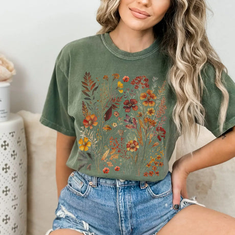 Green Garden Witch T-Shirt Cottagecore Goblincore Florals Cotton Tee