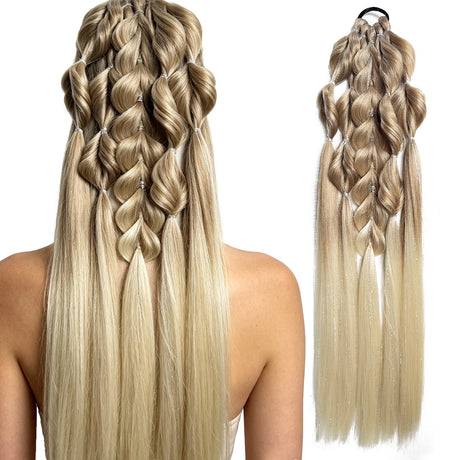 Synthetic 24-inch Bubble Lantern Braided Ponytail Hair Extension with Silver Glitter Wire