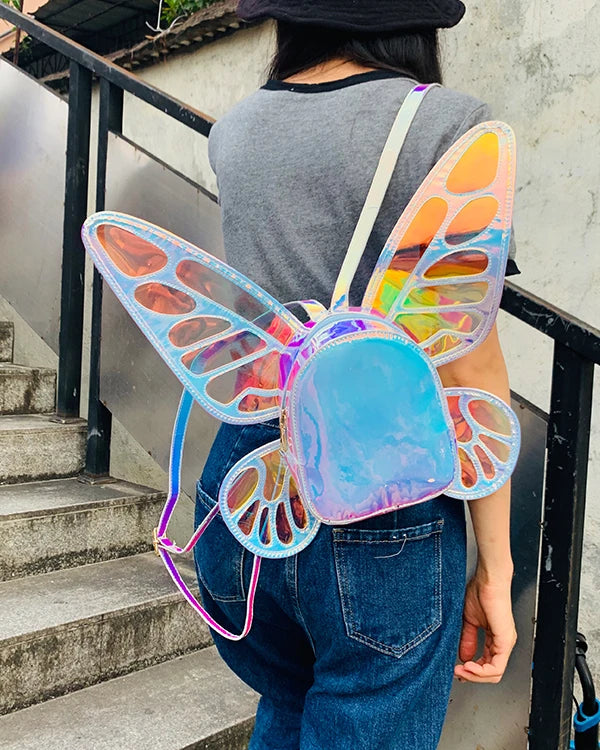 Mini Backpack Butterfly Wings Daypack Holographic Leather