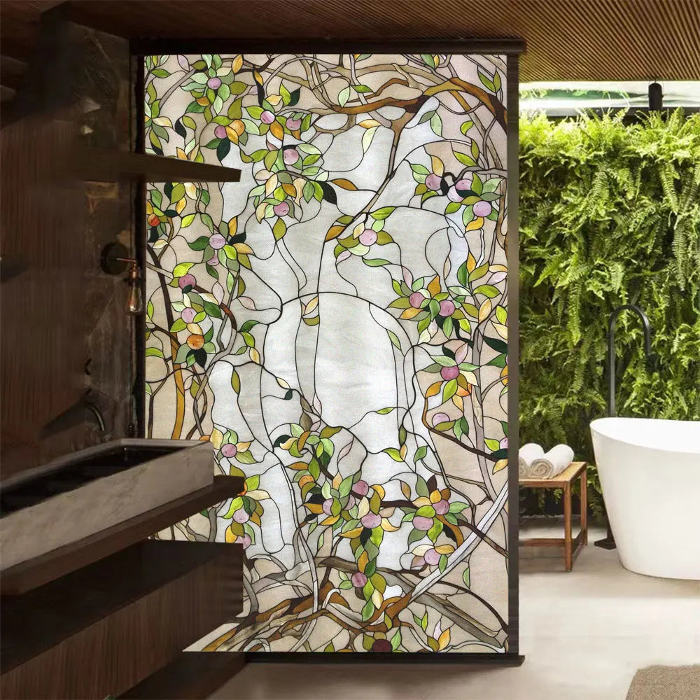 Willow Tree Frosted Privacy Glass Window Film No Glue Removable Static Cling
