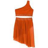 Girls Dance One Shoulder Crop Top Wrap Tutu Skirt Set