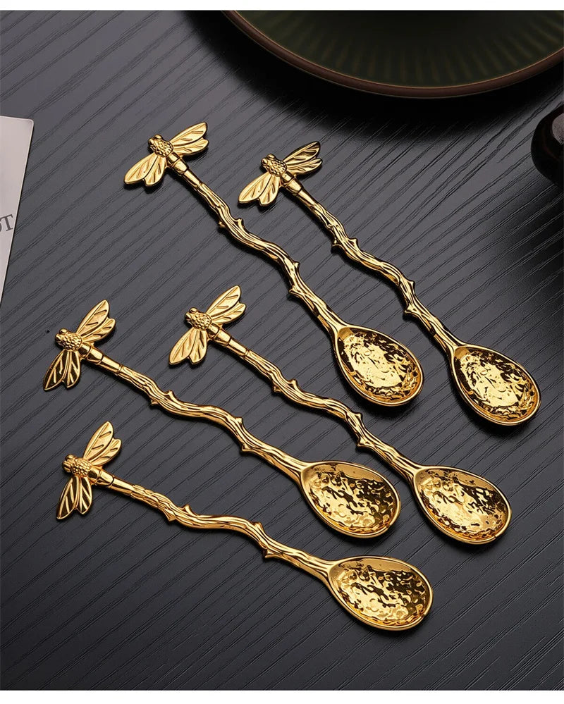Golden Dragonfly Flower Bird Starfish 11CM Mini Spoon Teaspoon