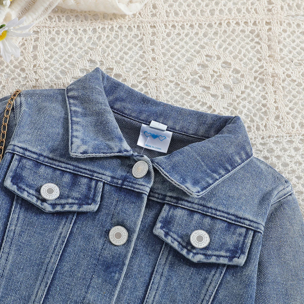 Cousin Crew and Sisters Letter Printed Denim Jackets for Girls