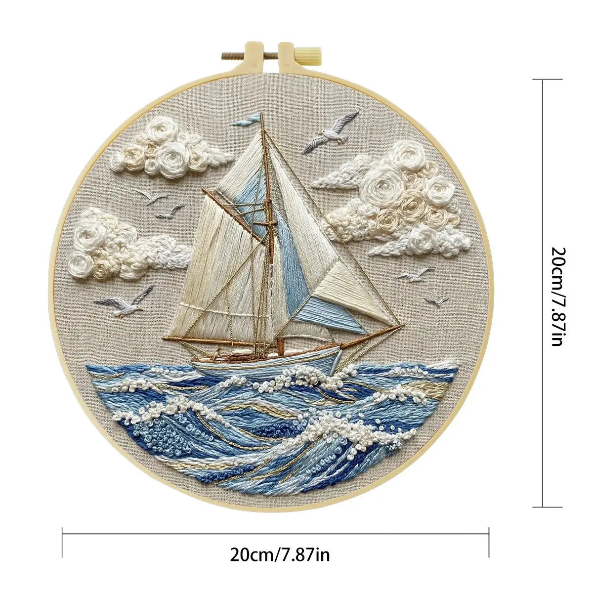 Waves and Sailboat 20X20CM/15X15CM DIY Embroidery Kit for Beginners