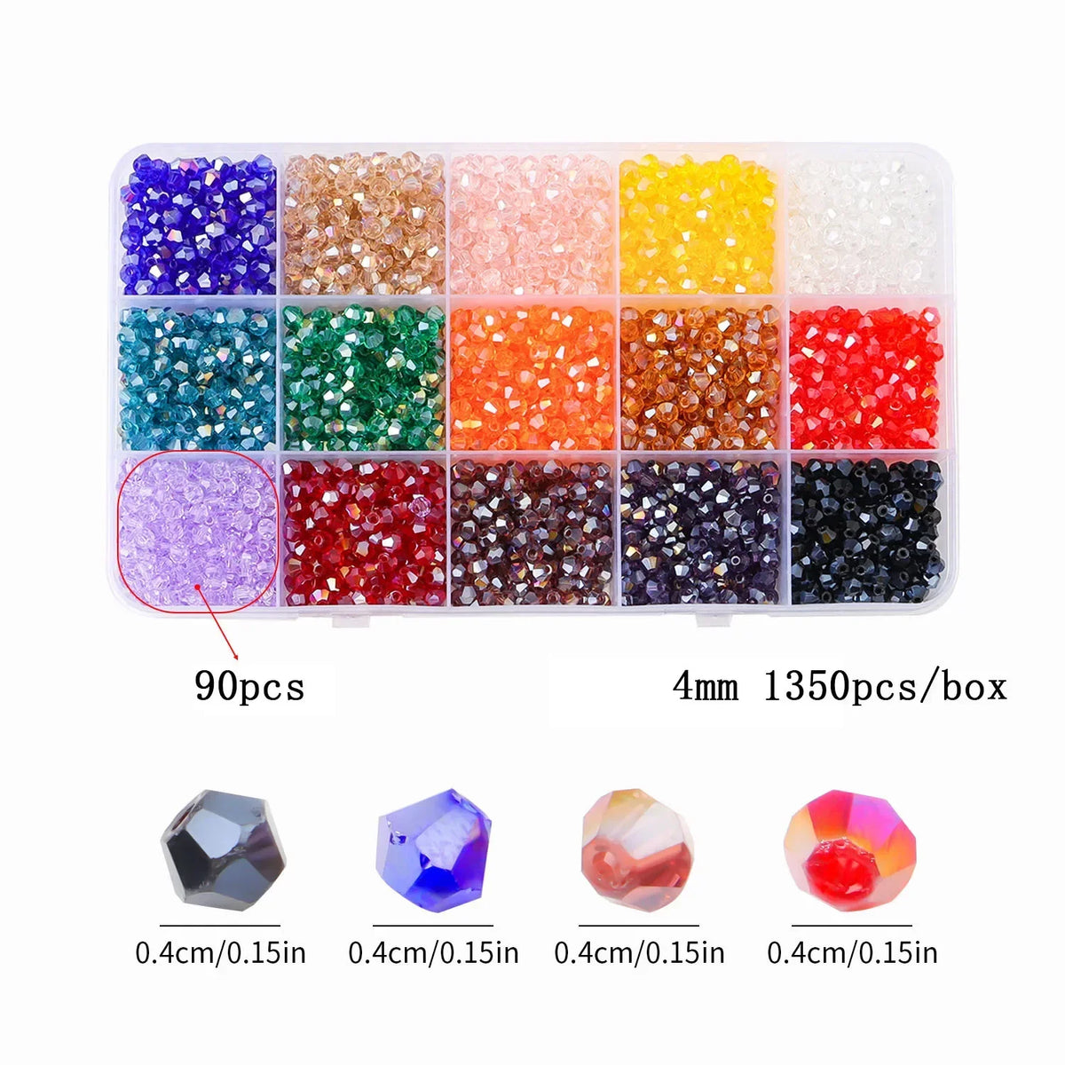 24 Colour Bicone Crystal Glass Beads Set with Storage Case Sparkling Faceted Beads for Jewellery Making DIY Craft