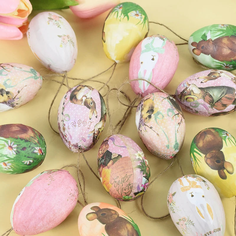 6Pcs Foam Easter Eggs Hanging Ornaments With Basket