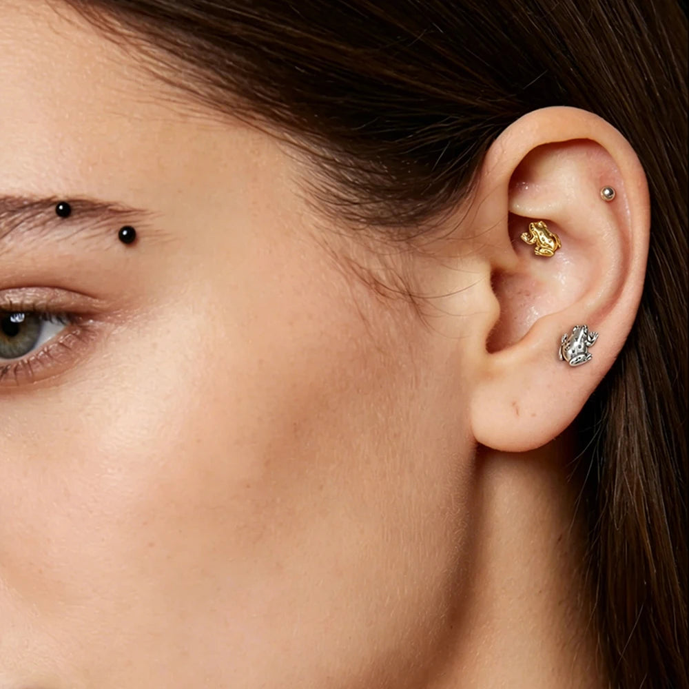 1PCS Titanium Tiny Frog Helix Earring Lobe Cartilage Stud Labret Lip Piercing Jewellery