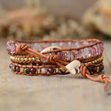 Rose Teardrop  Natural Stones 3 Strand Wrap Bracelets
