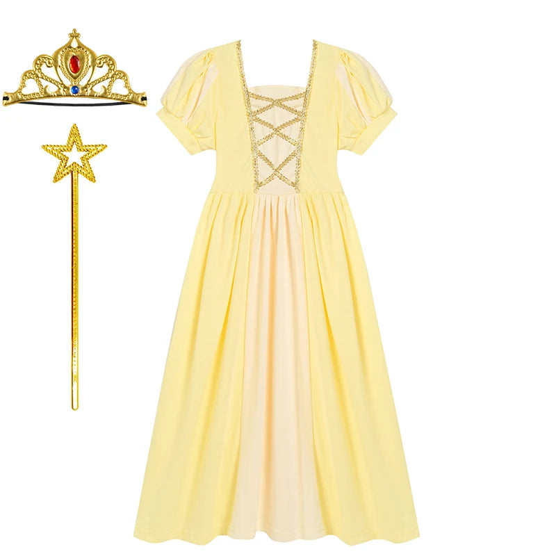 Soft Princess Dress for Girls Kids Halloween Cosplay Belle Cinderella Aurora Melinda Snow White Costume
