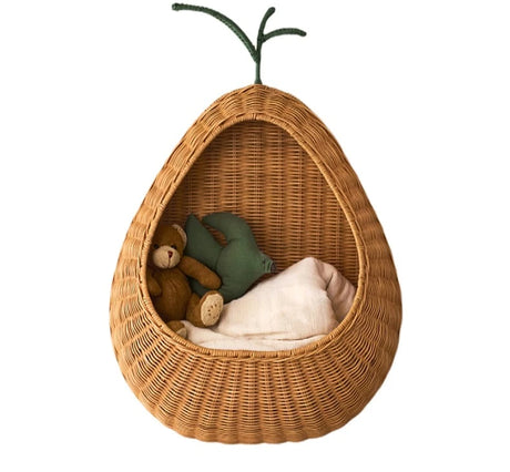Handwoven Fruit Shape Wall Basket Apple Pear Wall-Mounted Storage Childrens Room Decor