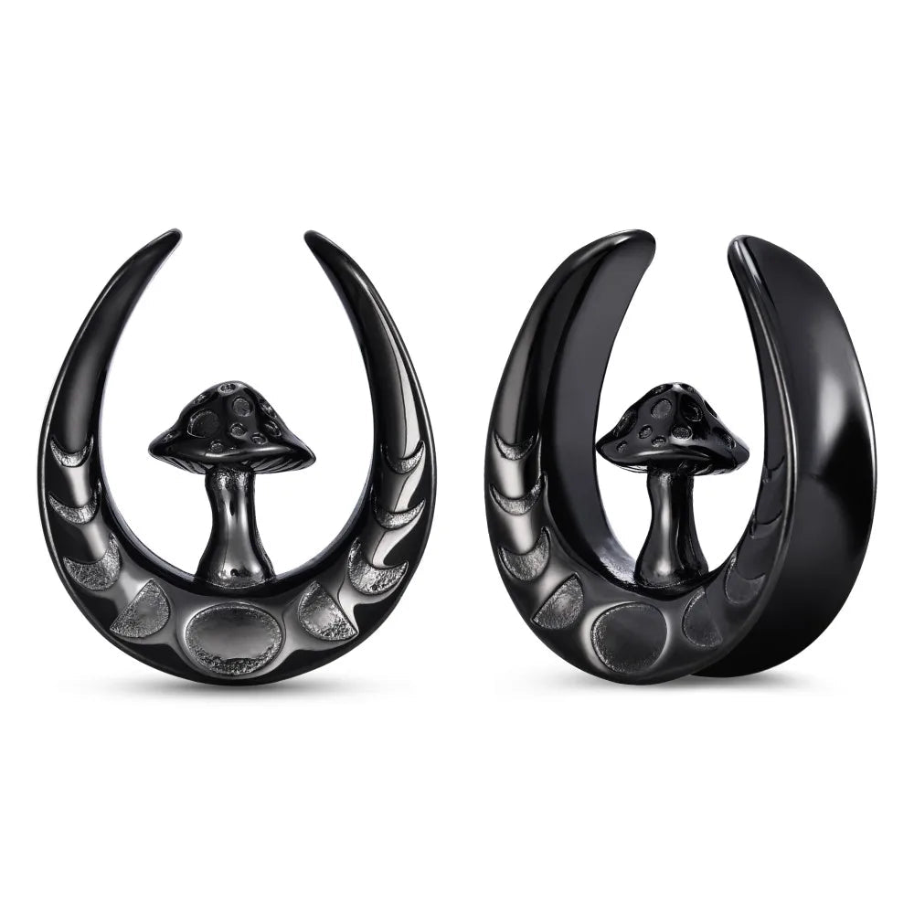 Stainless Steel Mushroom Saddle Ear Gauges Tunnels Expanders Plugs Earring Piercing Jewellery Double Flared 2PCS