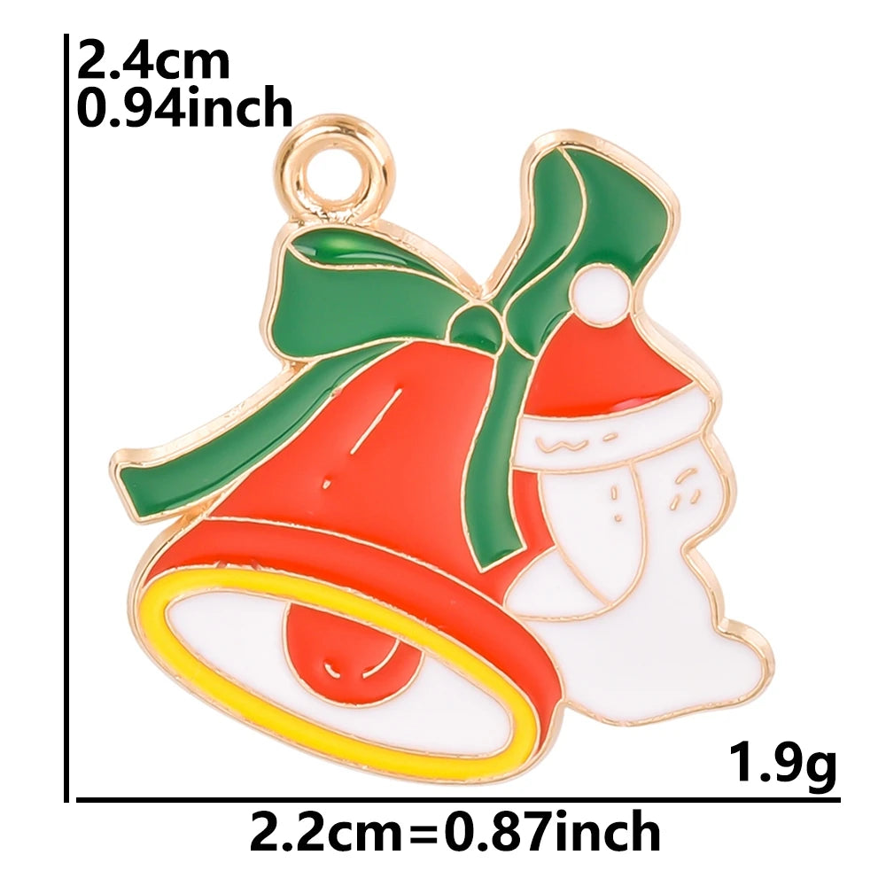 5pcs Christmas Charm Enamel Apple Socks Bell DIY Pendant Charms For Jewelry Making Keychain Earrings Bulk Handmade Material Gift