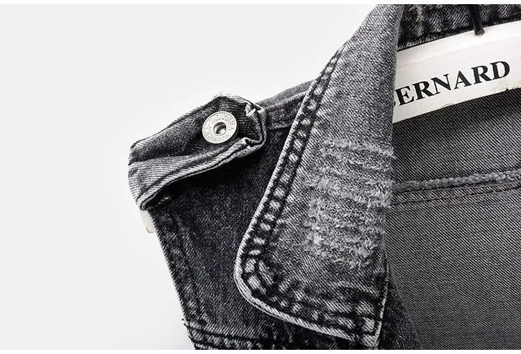 Black Denim Sleeveless Jacket Grunge Ripped Vest