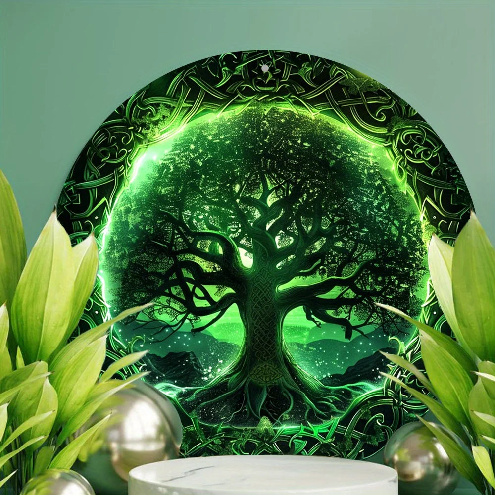 Tree of Life Wreath 2D Printed Circular Metal Decorative Sign