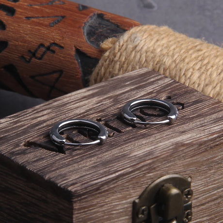 Circle Stainless Steel Huggie Hoop Earrings for Men with Wooden Box