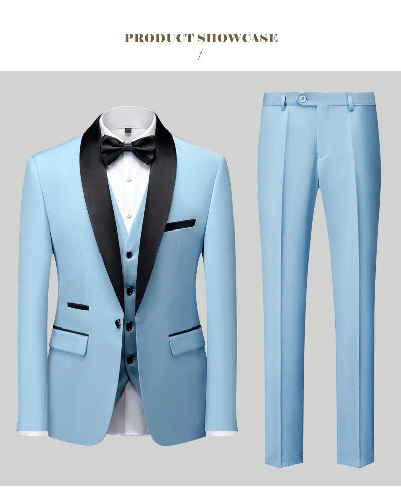 Mens Tuxedo Three Piece Suit Blazer with Trousers and Vest
