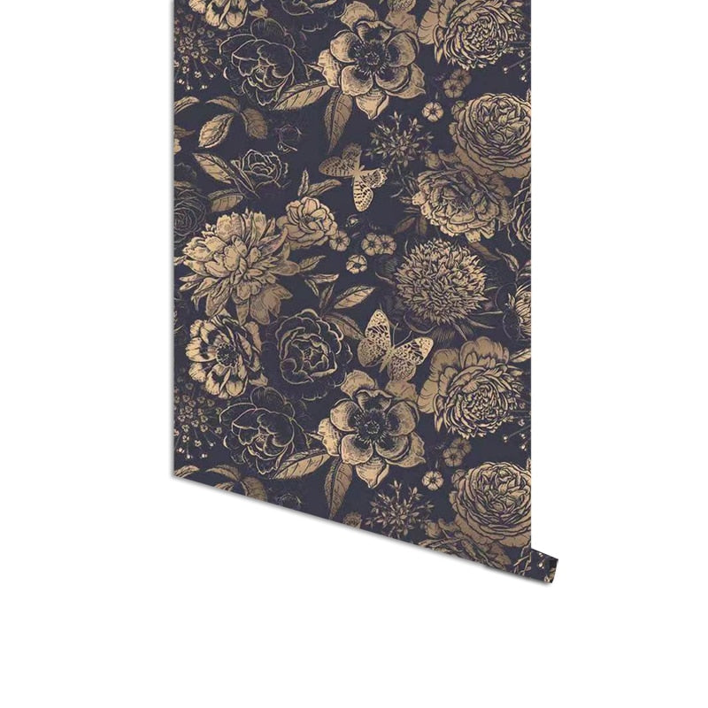 Ink Floral Self Adhesive Wallpaper Black Flower Removable Peel and Stick Wallpaper