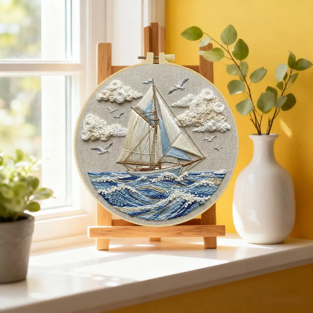 Waves and Sailboat 20X20CM/15X15CM DIY Embroidery Kit for Beginners