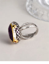 Lady of the Depths S925 Sterling Silver Ring Natural Amethyst Occidental Topaz Zircon