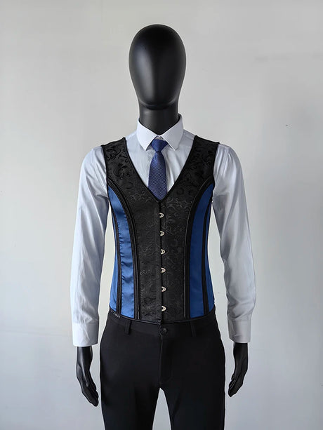 Vintage Circus Men's Boned Waistcoat Corset Vest Lace Up Burlesque Performance Stage Costume