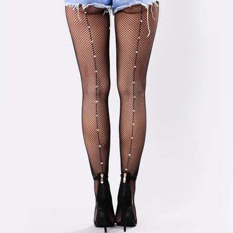 Back Seam Rhinestones Studded Pantyhose