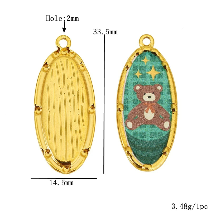 Three Enamel Little Bear Love Charms Stainless Steel Pendants for DIY Bracelets Jewellery Earrings Making