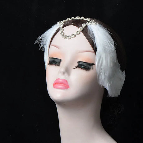Ballet Swan Lake Headwear White Black Feather Headband With Crystal Rhinestones Ballerina Headdress