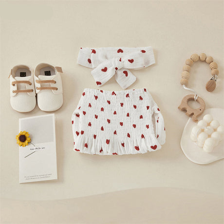Valentines Day Easter St Patricks Christmas Baby Girls Heart Print Romper with Headband
