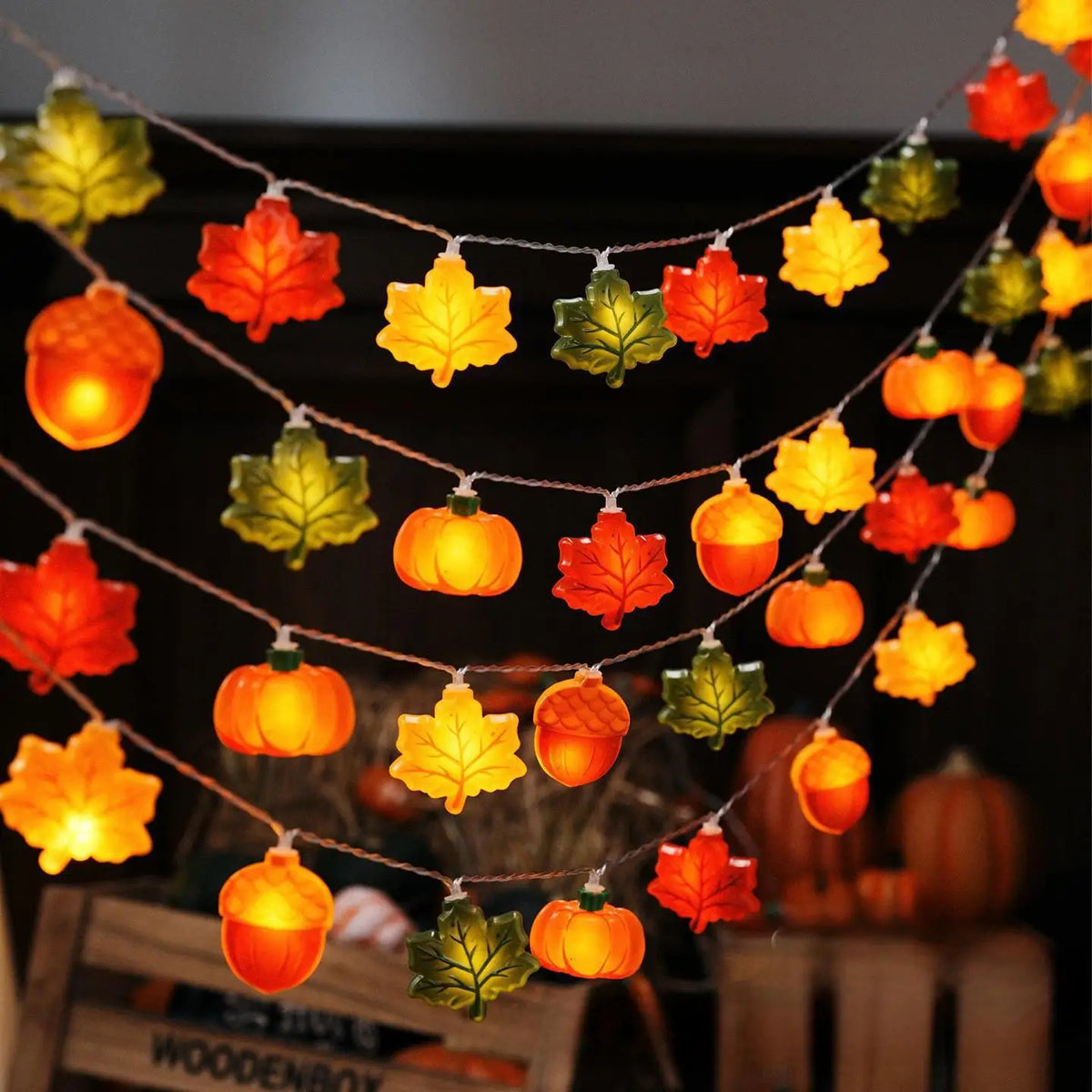 1.5/3m Halloween LED Pumpkin Nut Maple Leaf String Lights Party Decoration
