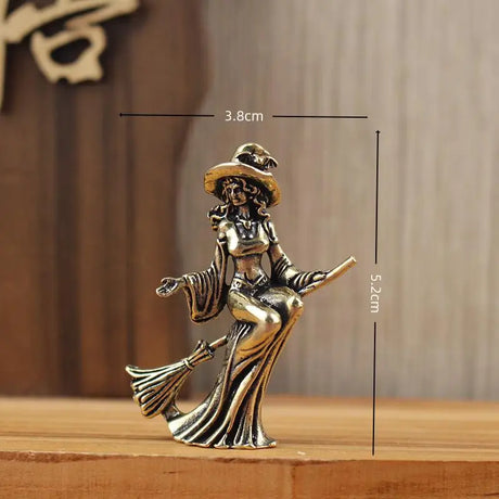 Brass Witch on Broom Figurine Tea Pet