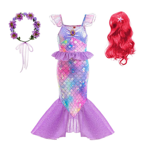 Little Girl Mermaid Ariel Princess Dress Halloween Cosplay Children's Birthday Party Costume