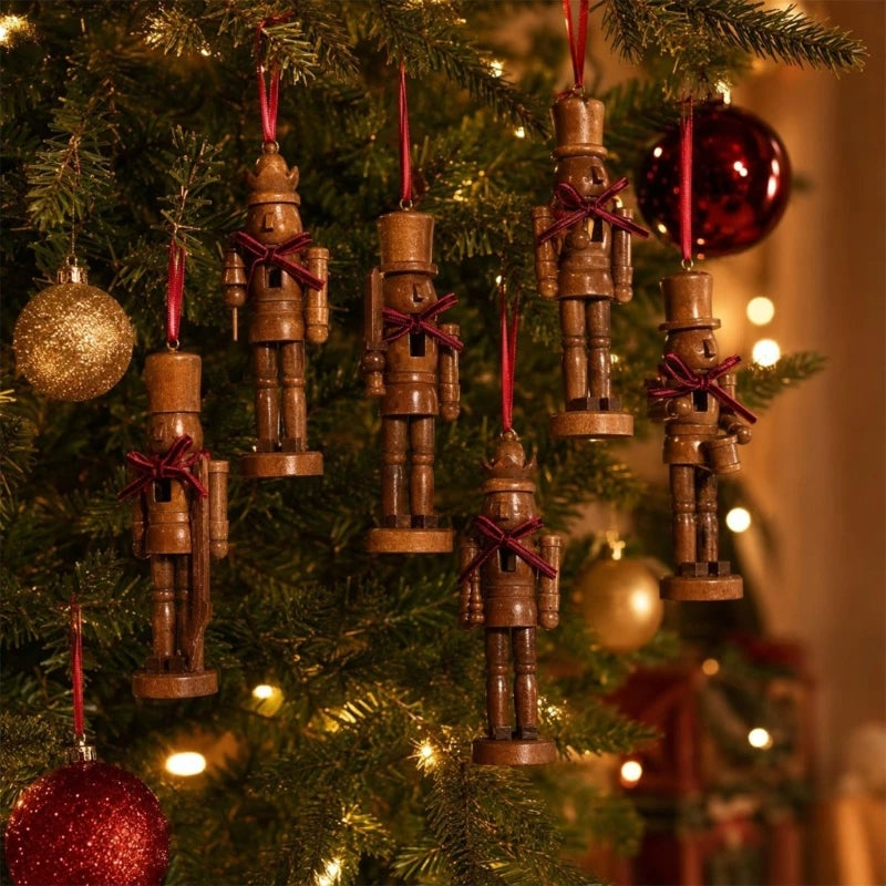 Set of 6 Wooden Nutcracker Christmas Tree Hanging Ornaments