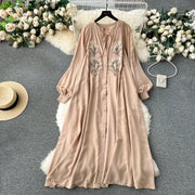 Olive's Embroidered Long Sleeve Shirt Dress