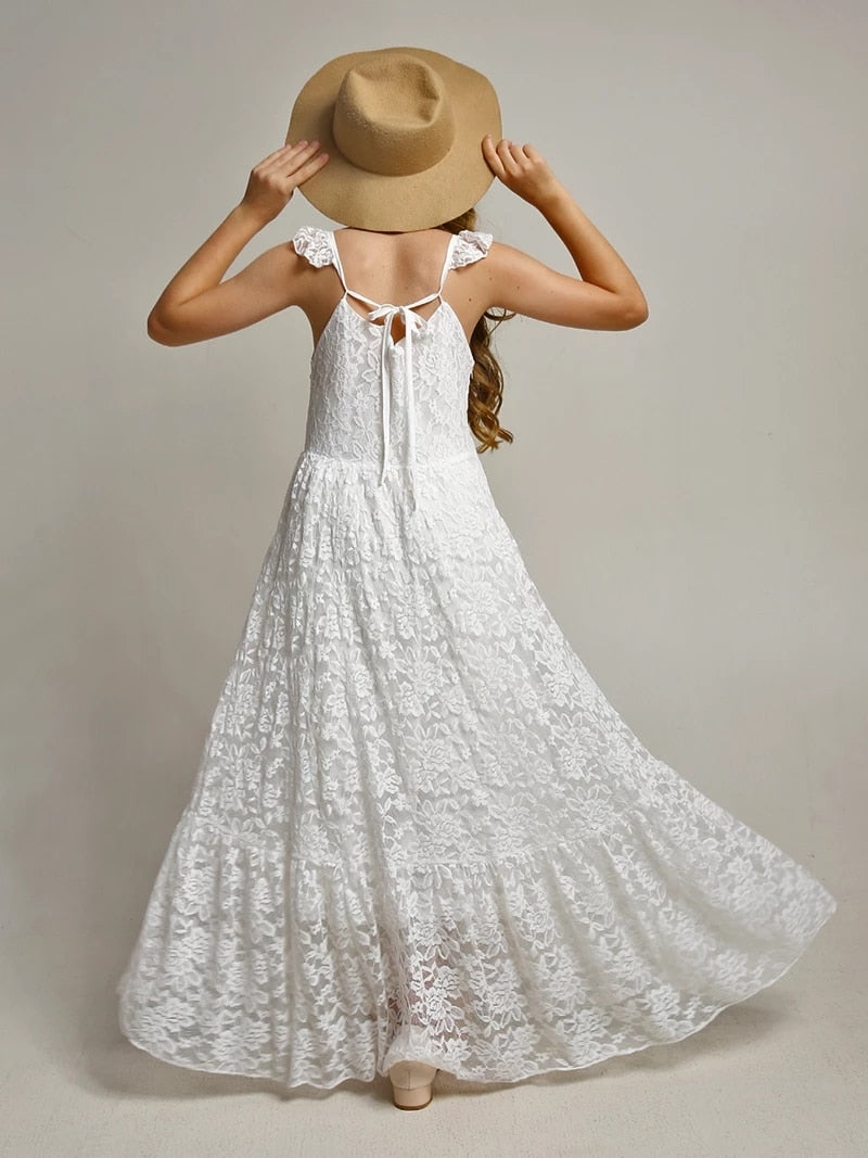 Girls Maxi Lace Chiffon Photoshoot Dresses For 3-15 Years
