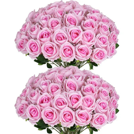 50 Pcs Velvet Roses Artificial Flowers Real Touch Fake Roses Valentine's DIY Wedding Bouquet Home Decor