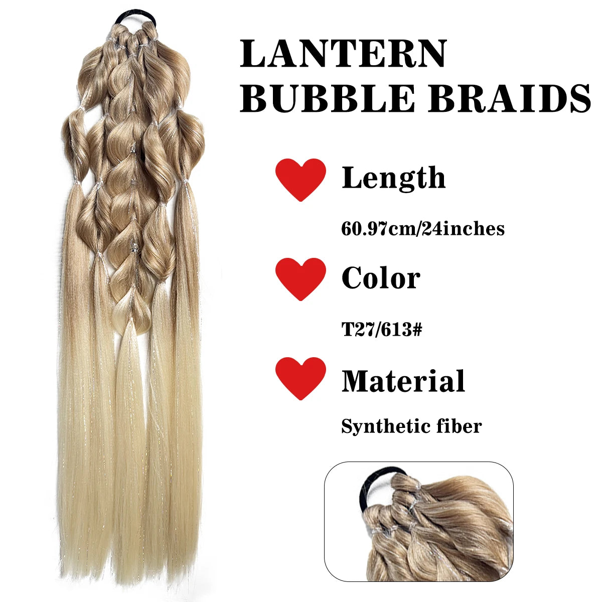 Synthetic 24-inch Bubble Lantern Braided Ponytail Hair Extension with Silver Glitter Wire