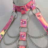 PU Leather Harness 2 Piece Set Metal Chest Chain With Tassel Sequins Mini Skirt Festival Party Club Outfits