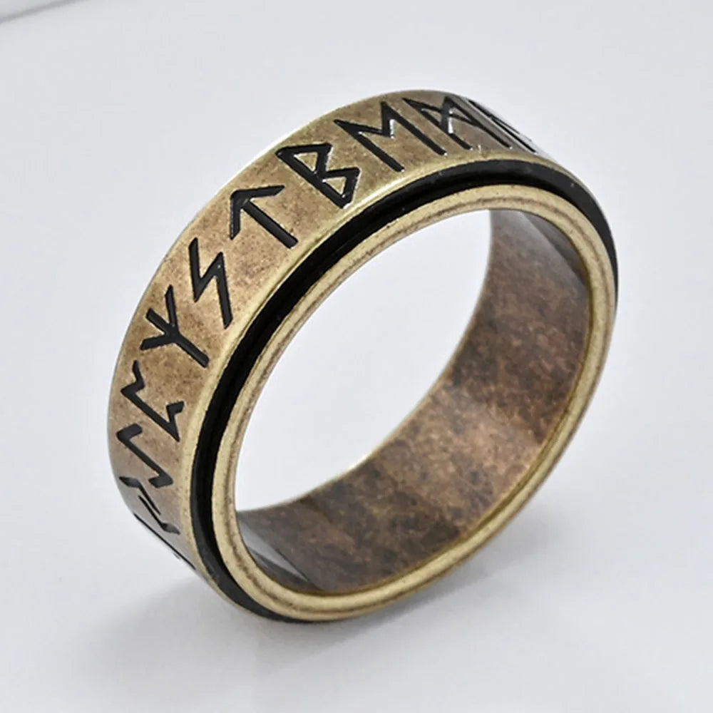 Nordic Viking Runes Spinning Ring Titanium Steel Anxiety Jewellery