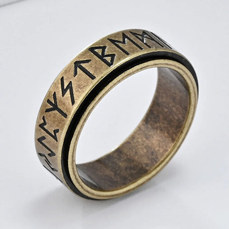Nordic Viking Runes Spinning Ring Titanium Steel Anxiety Jewellery