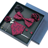 Men's 8pcs Tie Set Wedding Cravat Silk Bowtie Pocket Square Cufflinks Brooch Box Set Gifts For Men