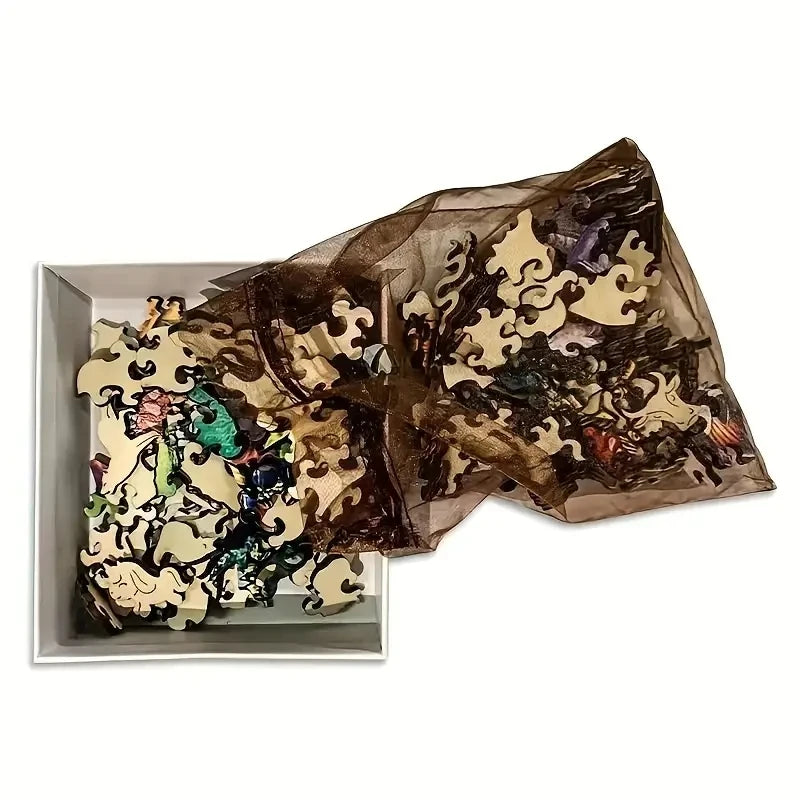 Gothic Rose Flying Dragon Wooden Jigsaw Puzzle Irregular Shaped Pieces