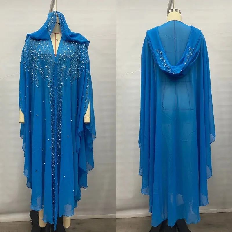 Sparkly Thin Hooded Cloak Cape Dress Stage Performer Cover Up