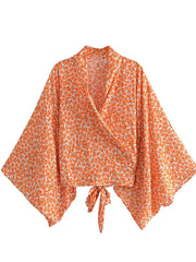 Tangerine Boho Floral Kimono Wrap Top